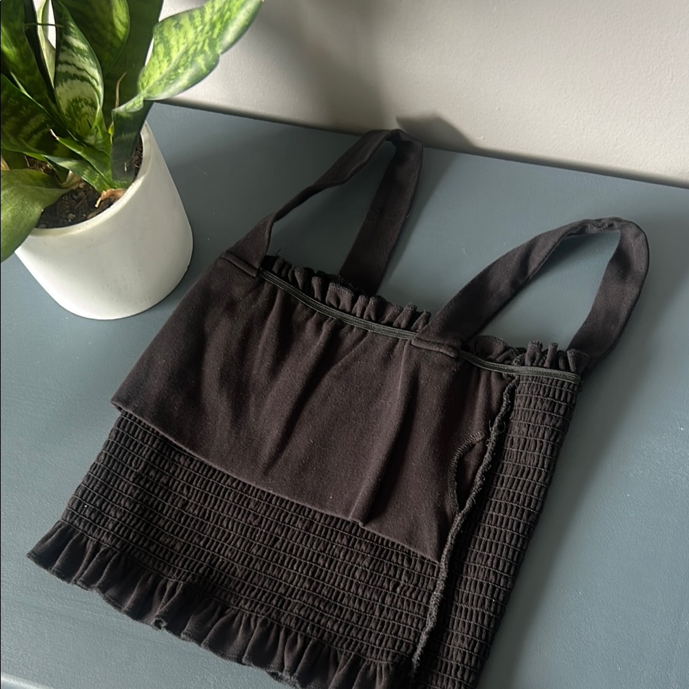 Black Ruffled Crop Top - Picture 3 of 5